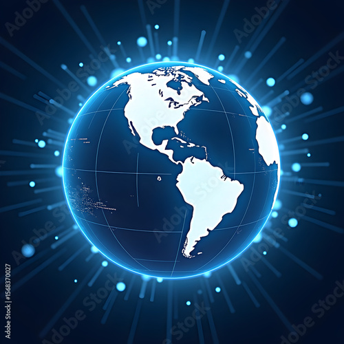 glowing digital earth network globe on a dark tech background - illuminated world map with data rays and modern connectivity theme