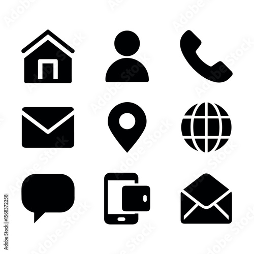 Essential Contact Icons Home, Phone, Email, Location, and More