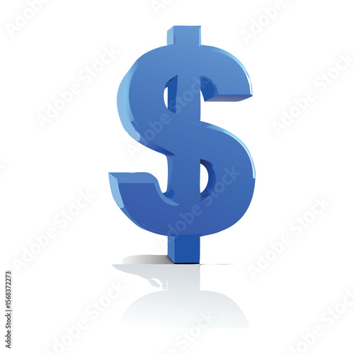 Glossy blue dollar sign representing finances and business success on a white background