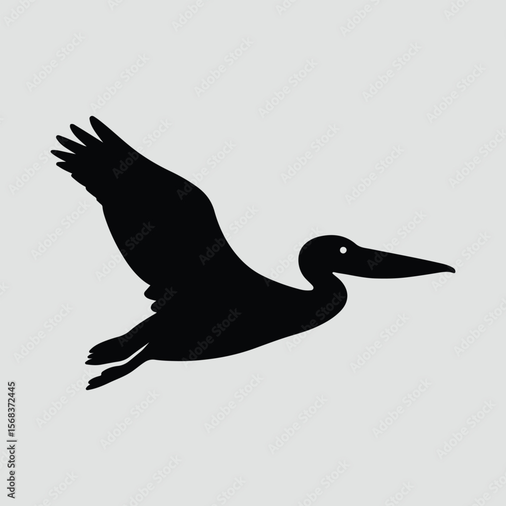 Obraz premium Silhouette pelican flying in side view Vector illustration