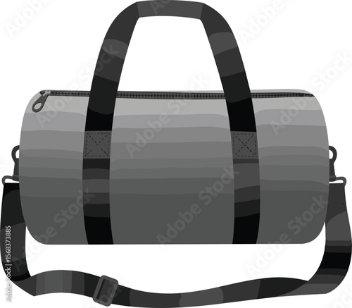 Duffle Bag Flat Technical Drawing, Front View Gym Bag Vector Template, Adjustable Shoulder Strap and Handles, Functional Travel Sports Bag Illustration, Fashion Accessory Design Mockup