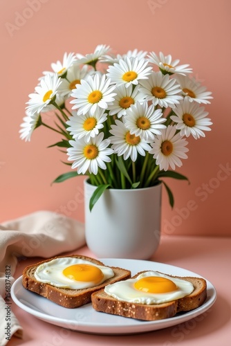 Wallpaper Mural Delicious Breakfast with Eggs on Toast and Fresh Flowers Display Torontodigital.ca