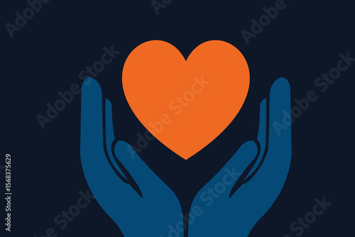 Illustration of hands supporting a heart against a dark background, conveying themes such as caring, compassion, love, and philanthropy