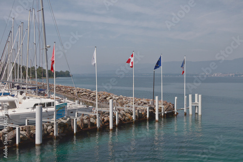 Yacht port and Lake Geneva. Yvoire, France