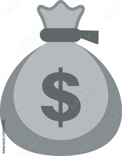 Simple Gray Money Bag Icon:  Financial Success, Wealth, Investment Concept Illustration isolated on a white background