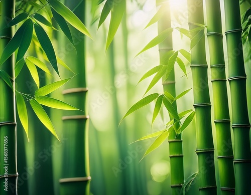 serene background of lush green bamboo stalks dappled sunlight filtering through leaves creating a peaceful and tranquil atmosphere ideal for zen nature and wellness themes wallpaper stalks