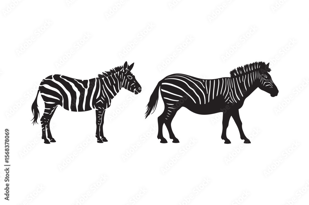 Obraz premium Stylized black and white zebras standing side by side