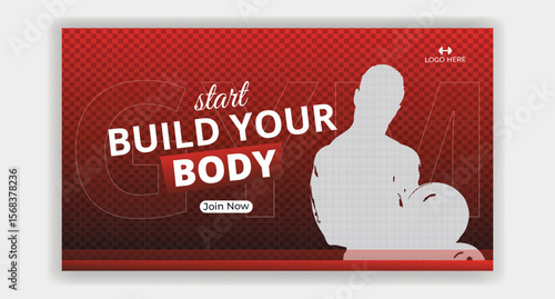 Fitness body gym ads thumbnail design template