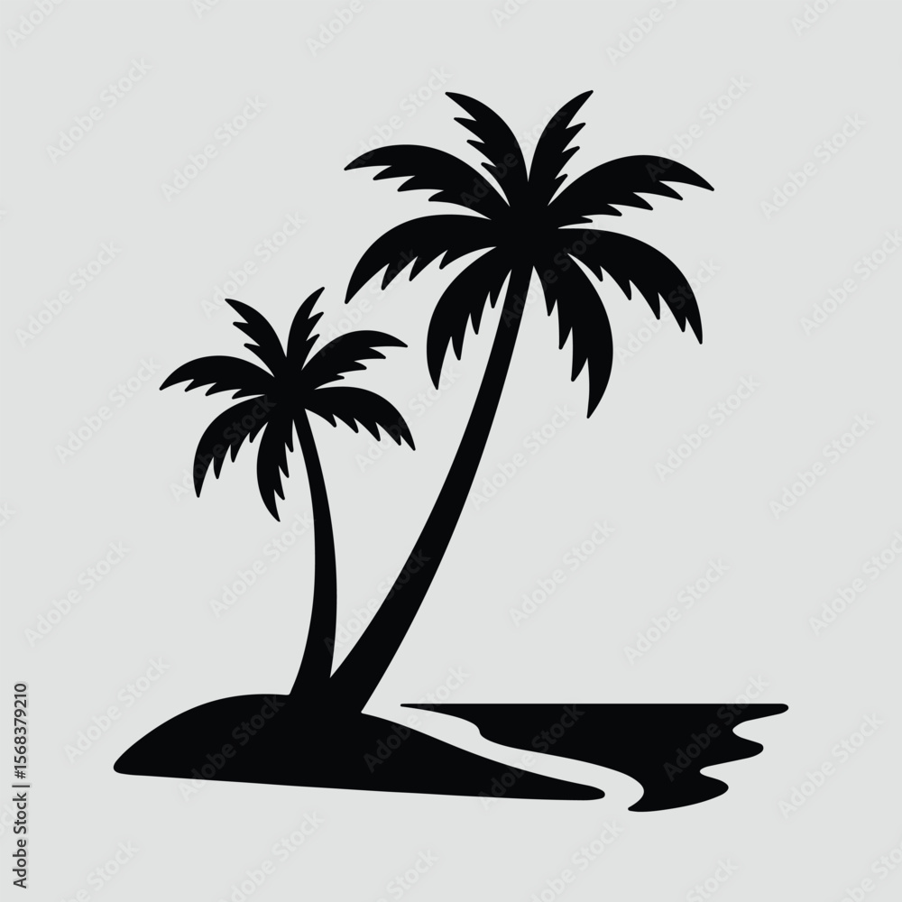 Silhouette two palm trees on an island with ocean Vector illustration Silhouette two palm trees on an island with ocean Vector illustration