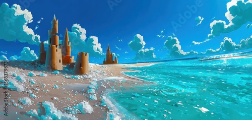 Creating intricate sandcastles on a sunny summer beach vacation Generative AI