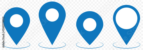 Location pin icon set. Blue Map navigation line style symbol. GPS location sign on Transparent Background. EPS 10.