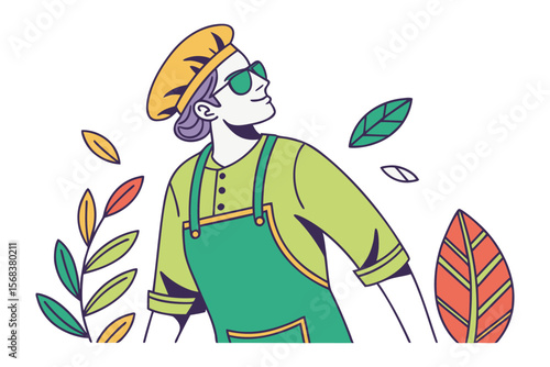Chef in Nature: A skilled chef takes a moment of serenity in nature, bathed in sunshine, ready to explore nature's offerings and inspire culinary creations