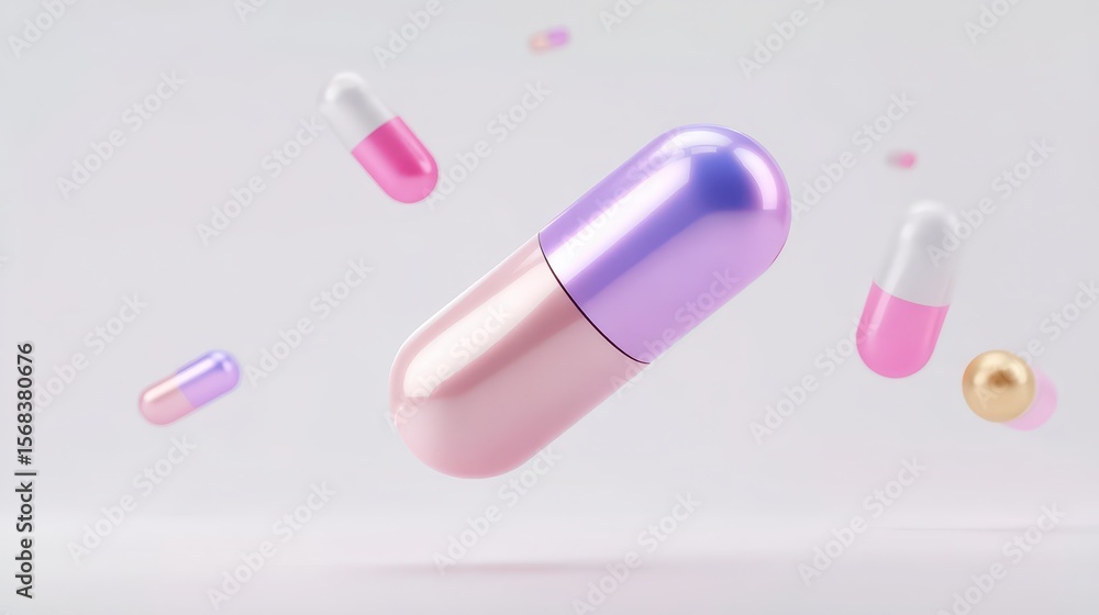 Capsule pill on white background. Antibiotic resistance virus and pastel drug. Capsule pill on white background. Antibiotic resistance virus and pastel drug.