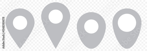 Set of location pin icons. Map marker pointer symbols, GPS location. Navigation map, location navigation icon, geo location point. Gray Vector on Transparent Background. EPS 10.