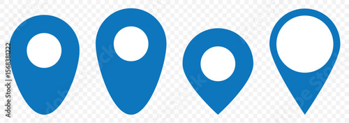 Location pin icon set. Blue Map navigation line style symbol. GPS location sign on Transparent Background. EPS 10.