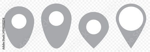 Set of location pin icons. Map marker pointer symbols, GPS location. Navigation map, location navigation icon, geo location point. Gray Vector on Transparent Background. EPS 10.