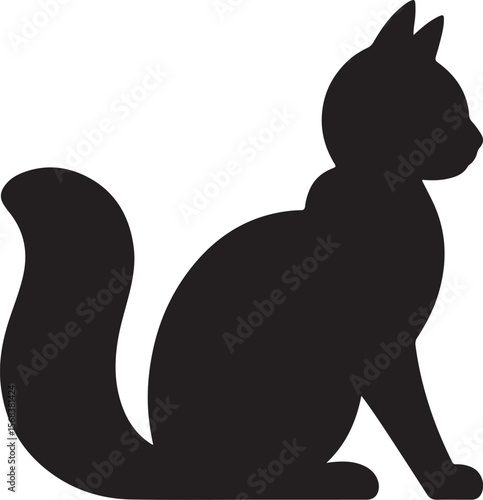 Sitting Cat Black Silhouette Illustration