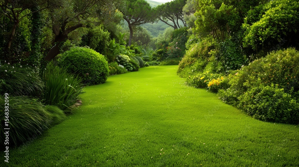 Naklejka premium lush green lawn under natural sunlight with vibrant grass texture
