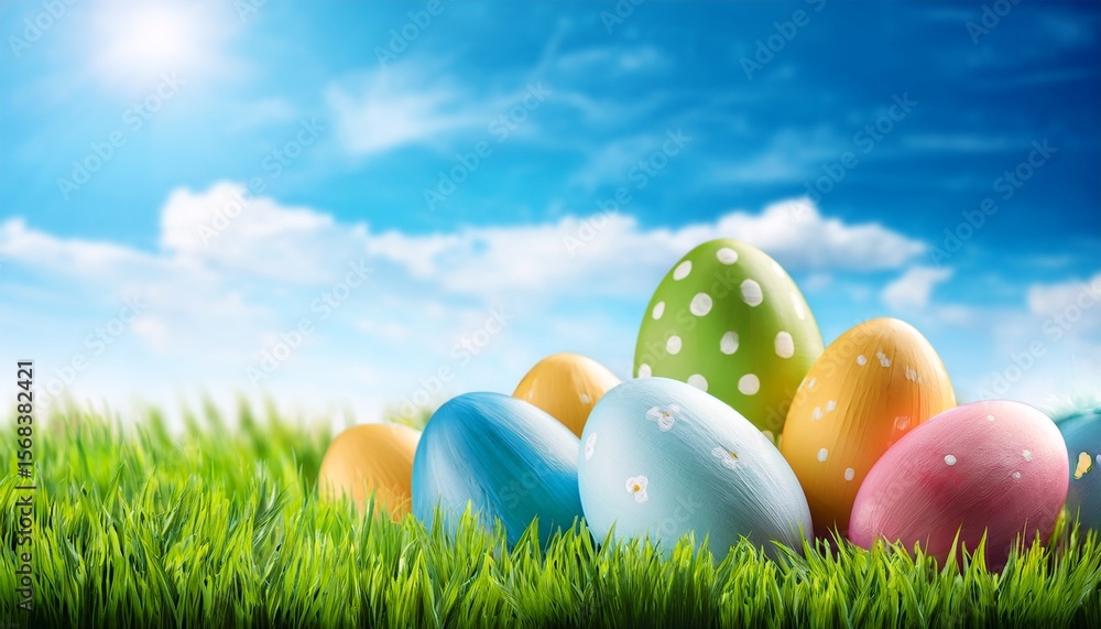 easter background with eggs and blue sky easter background with eggs and blue sky