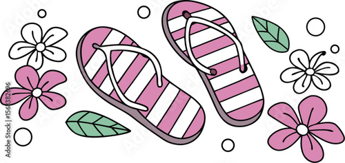 Pink floral flip-flops, an isolated summer footwear fashion object