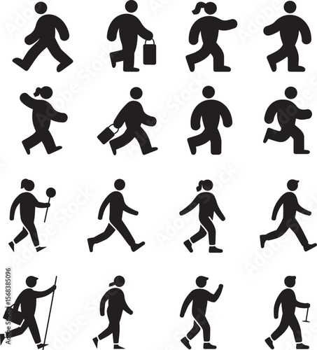 Diverse figures walking running and holding objects people carrying