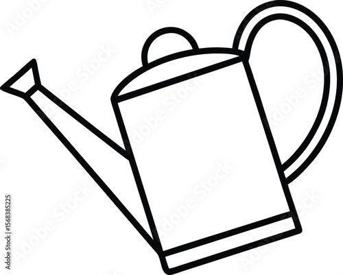 Watering can icon in gardening theme with spout and handle in minimal form line art