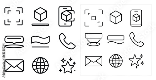 Collection of icons for various communication and messaging apps. The icons include a phone, a box, a globe, a star, and an envelope. The icons are all in black and white, giving them a simple