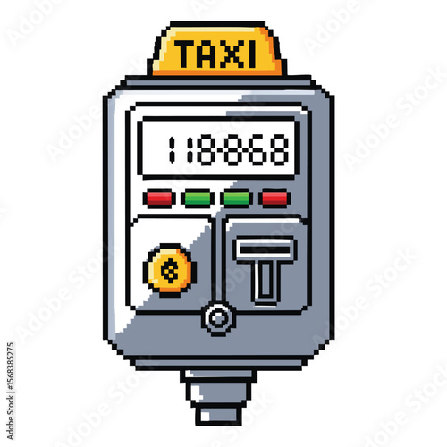 Pixel Art Taxi Meter: Retro 8-Bit Transportation Icon