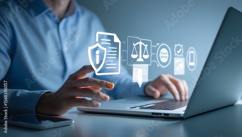 Wallpaper Mural Compliance in business concept. Businessman using laptop with compliance icon, ensuring the enforcement of laws, regulations, and standards. Stay in line with business policies. Torontodigital.ca