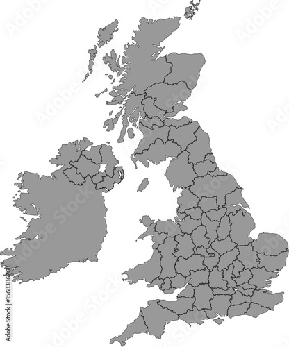 Simple Map of United Kingdom with States and Labels in Grey Silhouette