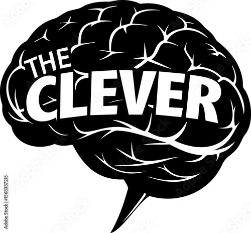 Clever concept brain illustration with bold text inside, symbolizing intelligence and smart thinking in creative design