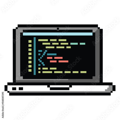 Pixel Art Laptop: Coding, Programming, and Software Development Illustration