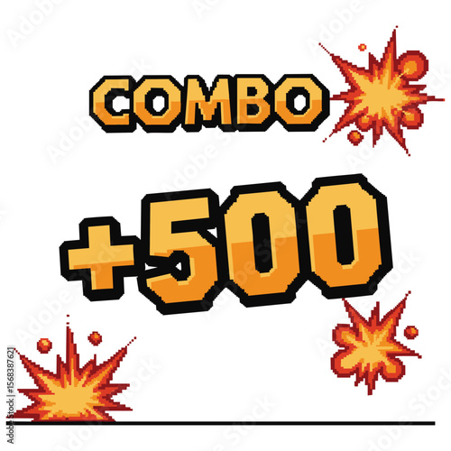 Pixel Art Combo Counter: +500 Points Explosion Effect - Retro Game Design Element