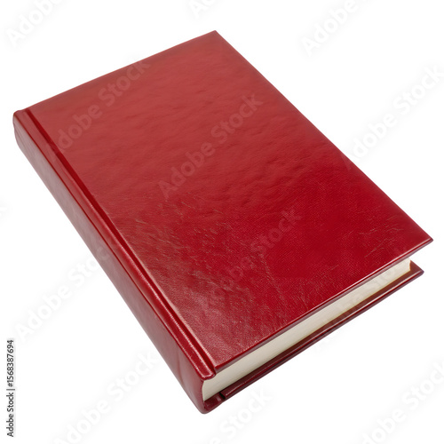 Classic red hardcover book with textured cover isolated on transparent background