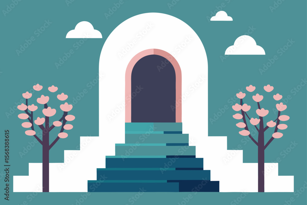 Fototapeta premium geteway with white staire and blossom