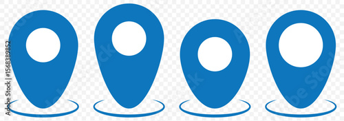 Location pin icon set. Blue Map navigation line style symbol. GPS location sign on Transparent Background. EPS 10.