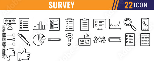 Survey icons set data analysis feedback research questionnaire