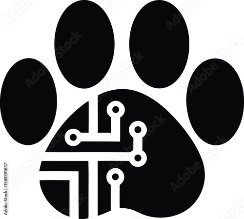 Tech Paw: A clever digital representation of an animal paw combined with the technological essence of circuitry. Highlighting the intersection of animal and technology. 