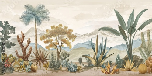 Serene desert botanical illustration