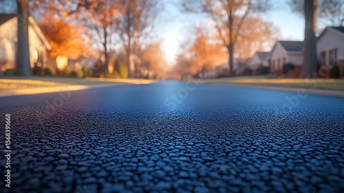 Empty street in suburban fall morning.