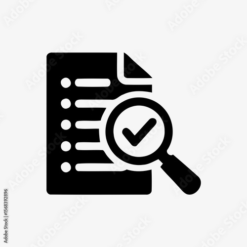 Vector art of a document with a checklist and a magnifying glass showing a checkmark, isolated on white background