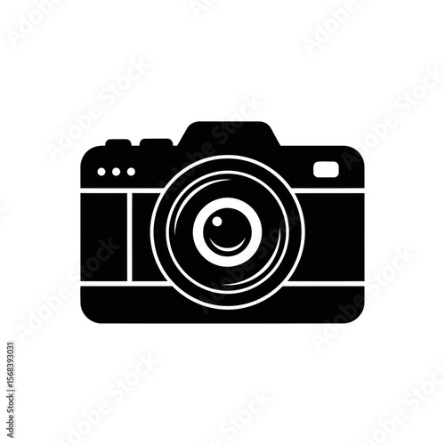 Vector art of a black camera icon isolated on a white background