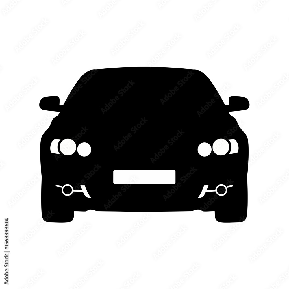 Obraz premium Vector art of a black silhouette of a car viewed from the front isolated on white background