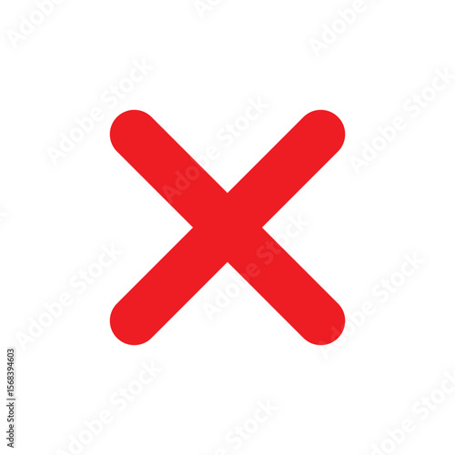 Bold red cancel icon. Red x icon. Rounded cross symbol vector flat design.