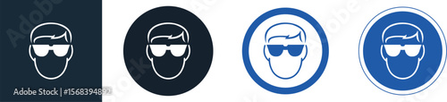 classic eye protection safety glasses goggles required warning alert attention danger sign in blue circle symbol vector isolated on transparent background