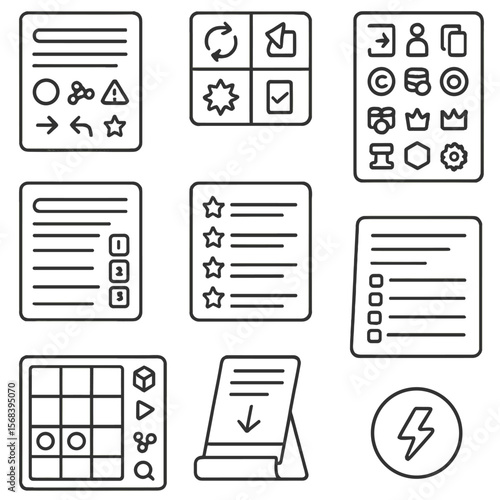 Modular Player Aid Icons. Line style icons of Modular Player Aids: reference card, phase reminder tile, icon glossary sheet, quick