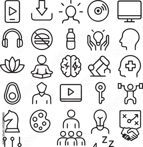 Collection of Line Icons Wellness, Technology, and Creativity