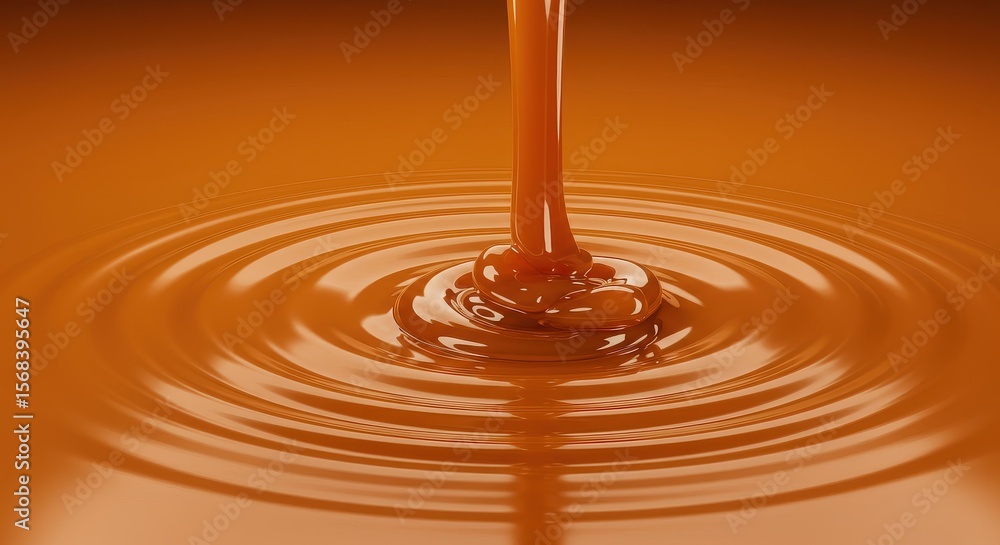 Pouring caramel creating ripples and concentric circles in a smooth liquid surface texture Pouring caramel creating ripples and concentric circles in a smooth liquid surface texture