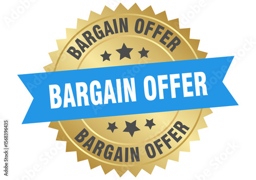 bargain offer. bargain offer round blue and gold label isolated on transparent background