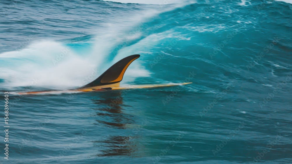 Fototapeta premium Surfboard and wave dynamics captured in action at sea
